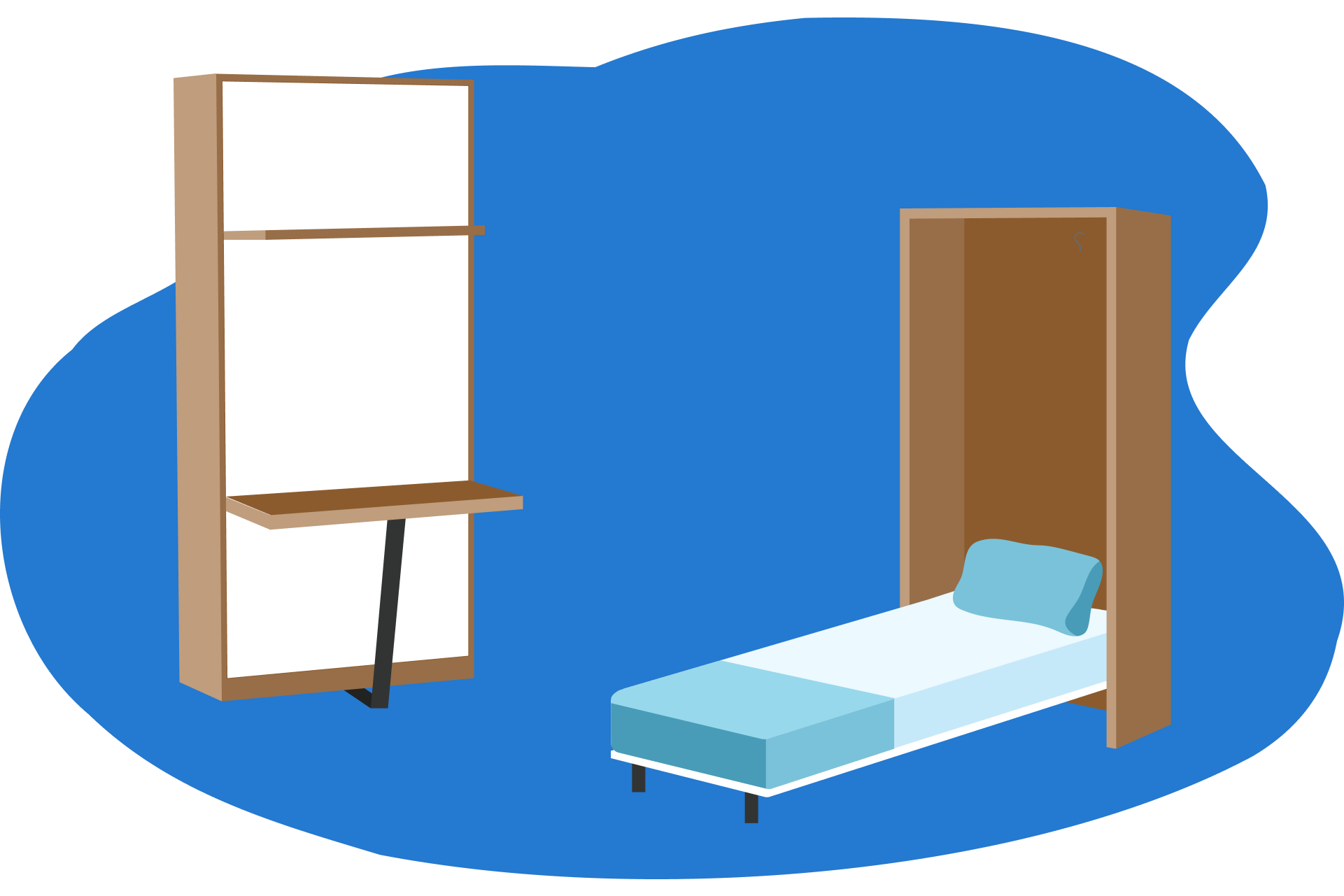 Cama embutida na parede com escrivaninha
